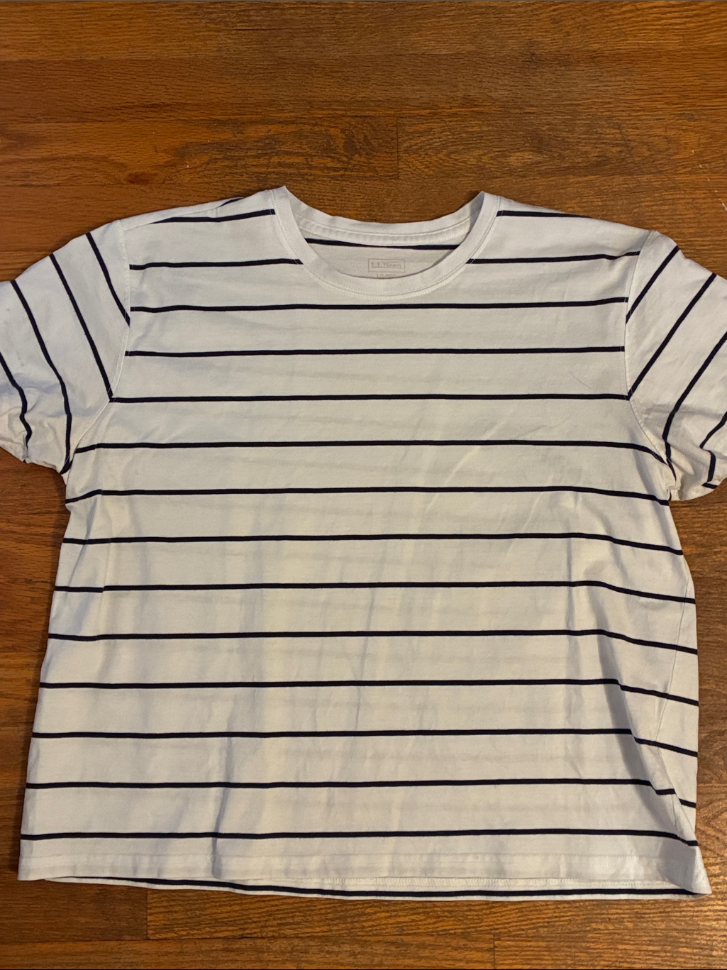 LL Bean White Tshirt With Navy Horizontal Stripes
